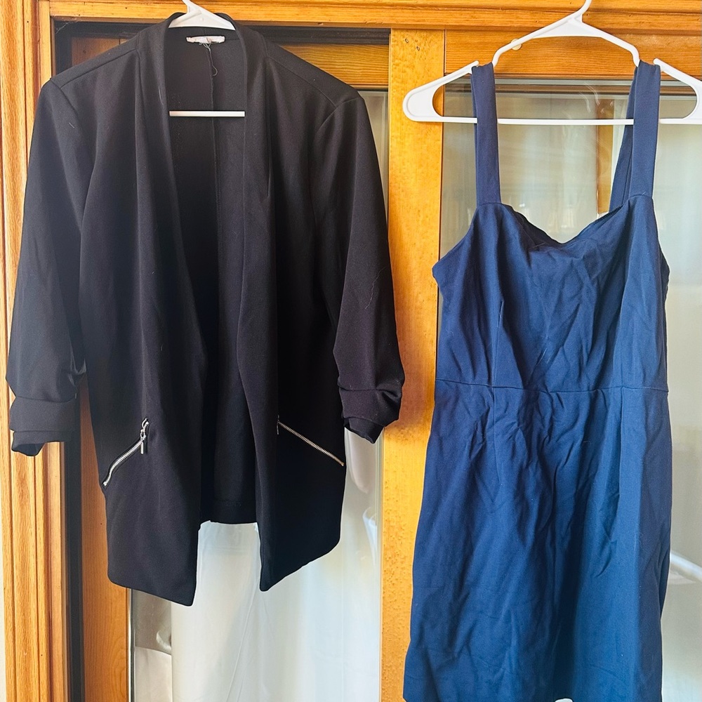 Chic Black Blazer & Navy Ponte Dress Bundle